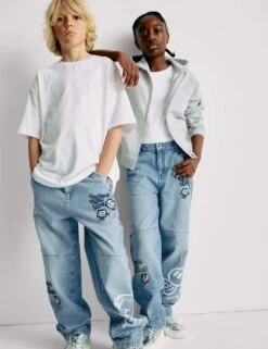 The Doodle Boy Pure Cotton Relaxed Slogan Jeans (4-16 Yrs) -School Uniform Store relaxed pure cotton slogan jeans 2 16 yrs 1 1
