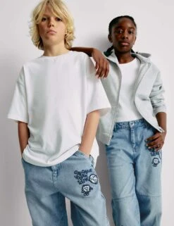 The Doodle Boy Pure Cotton Relaxed Slogan Jeans (4-16 Yrs) -School Uniform Store relaxed pure cotton slogan jeans 2 16 yrs 1 4